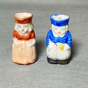 Vintage Toby Jug Pitchers Miniature 2” Colonial Woman-Set 2-Occupied Japan
